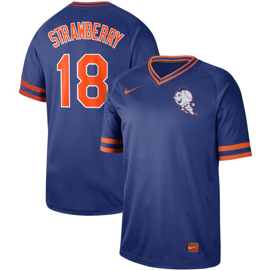 2019 Men MLB New York Mets #18 Strawberry blue Nike Cooperstown Collection Jerseys->kansas city royals->MLB Jersey